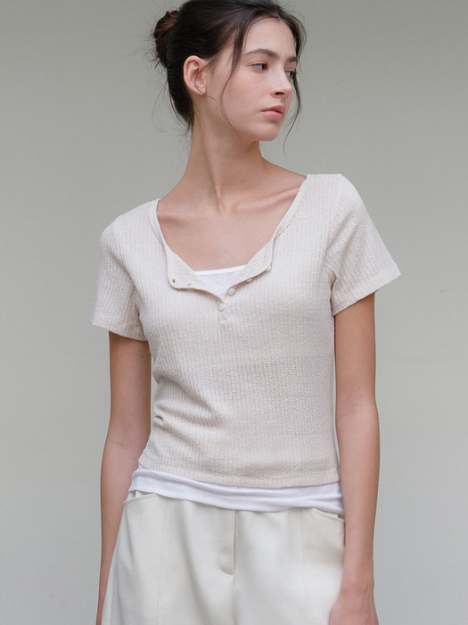 comos 1157 double inner button T-shirt (light beige)