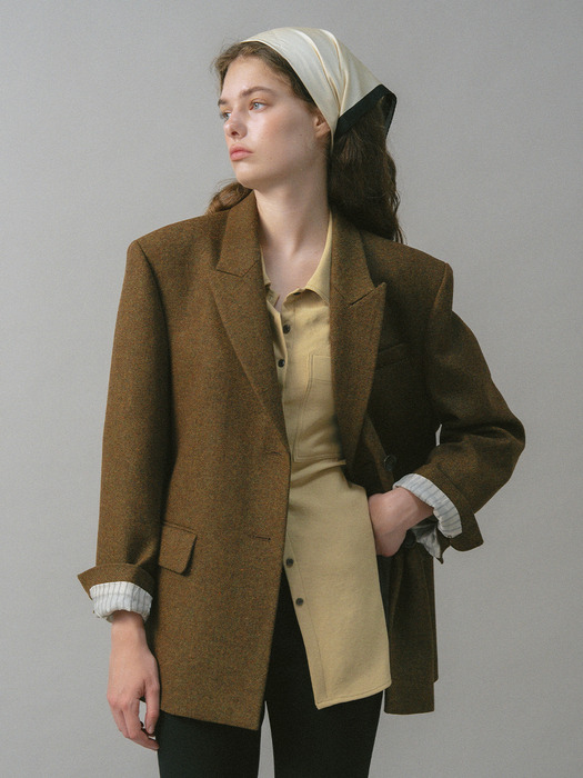 U Leah Wool Double Jacket_Mix Brown