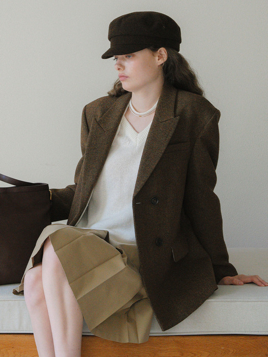 U Leah Wool Double Jacket_Mix Brown