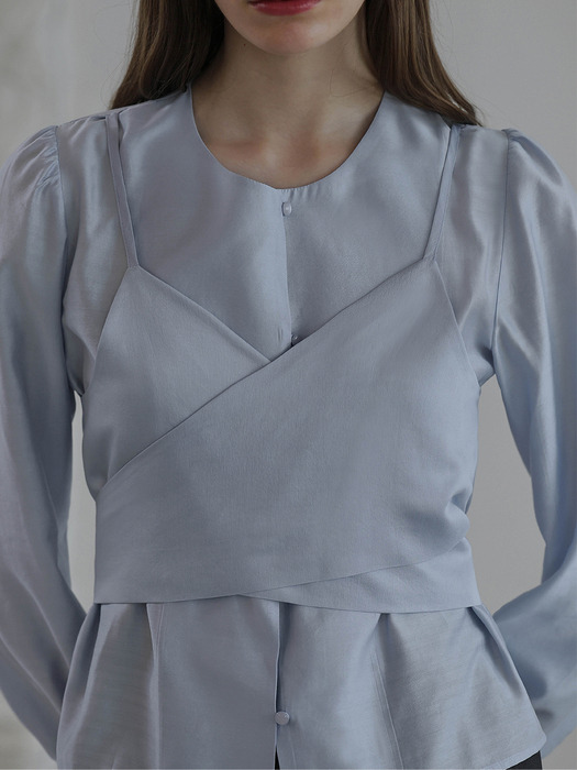 Day Layered Wrap Blouse [Pale Blue]