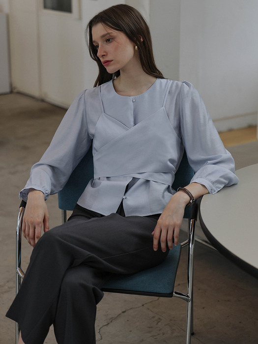 Day Layered Wrap Blouse [Pale Blue]