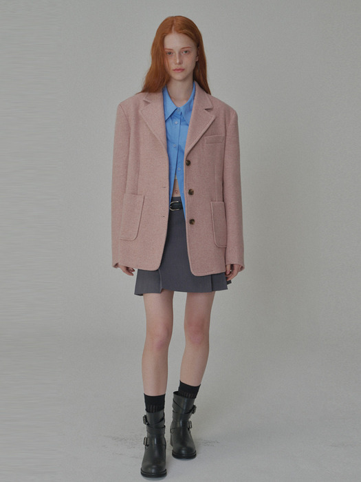 Over-fit Wool Twill jacket_Pink