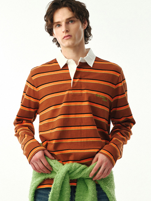 02 M.C UNISEX, Stripe Rugby Shirt / Orange Stripe