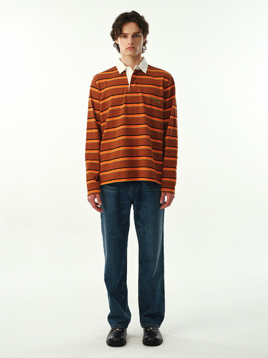 02 M.C UNISEX, Stripe Rugby Shirt / Orange Stripe