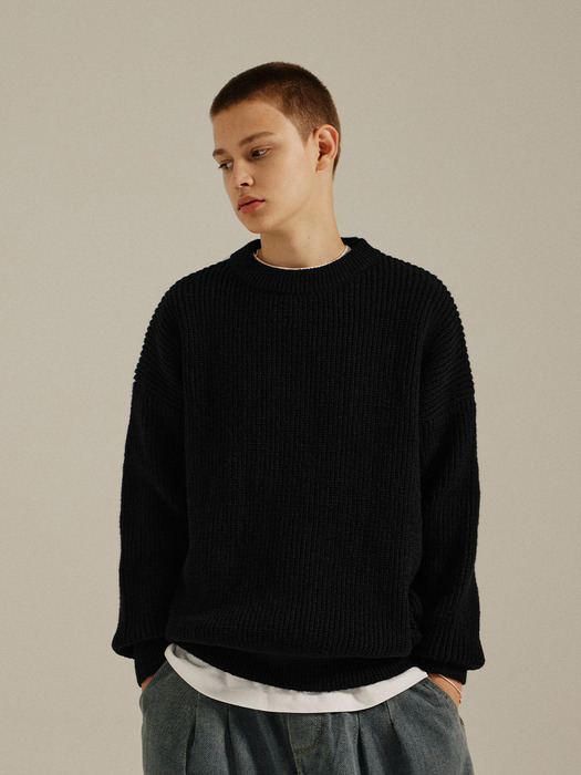 Wool Bulky Round Knit Black