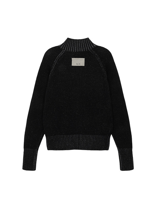 TWO TONE MIXED KNIT ZIP UP FOR WOMEN IN BLACK