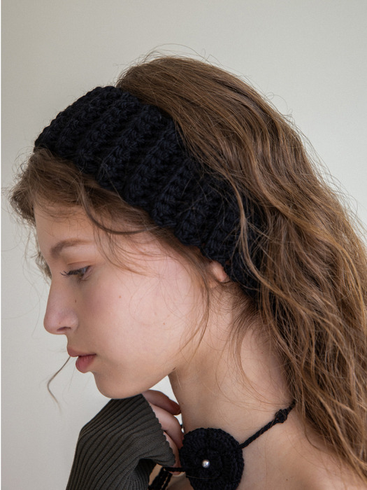 Wool blend knit ear warmer and hairband (Black)