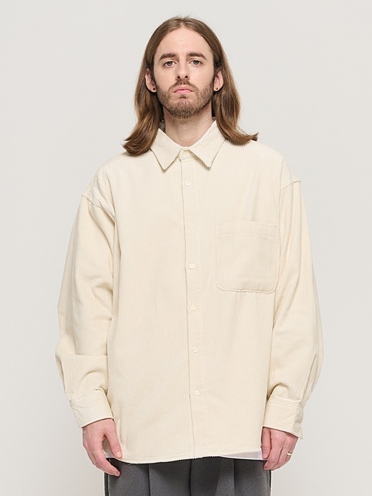 Y2K STYLE CORDUROY OVER SHIRT (IVORY)