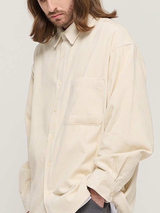 Y2K STYLE CORDUROY OVER SHIRT (IVORY)