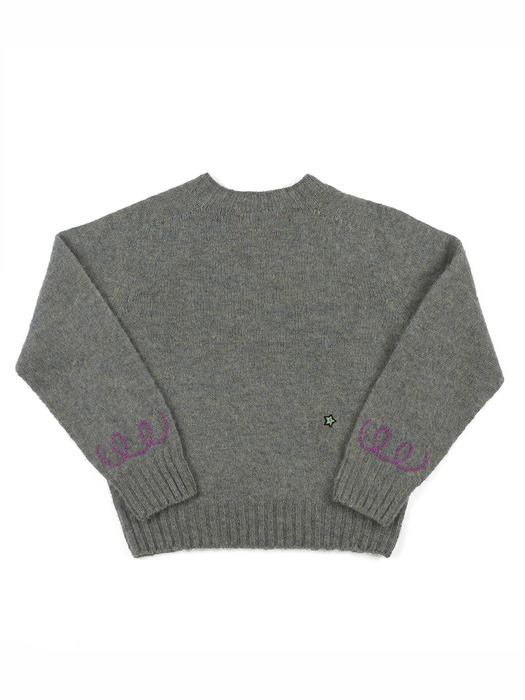 STICKERS?SHAGGY PULLOVER KNIT- MINTGRAY