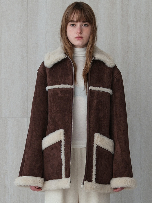 vintage shearling half jacket (brown)