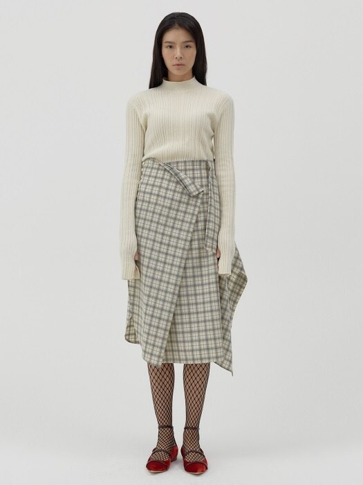 Asymmetric draped wool checked skirt [Egg]