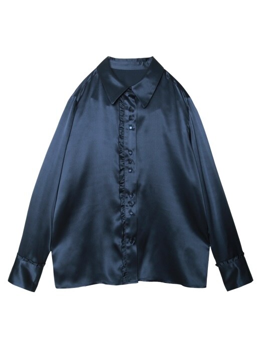 comos79 silk100% button blouse (blue)