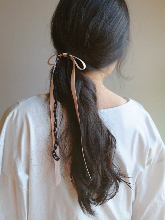 [단독] Hair ribbon knit tie (Pink beige)