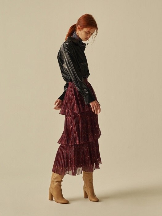 CAN CAN PLEATS PRINTING SKIRT_BURGUNDY