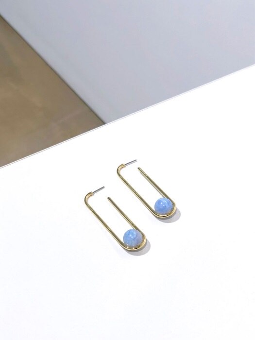 Gold Loop Earrings (Sky blue)