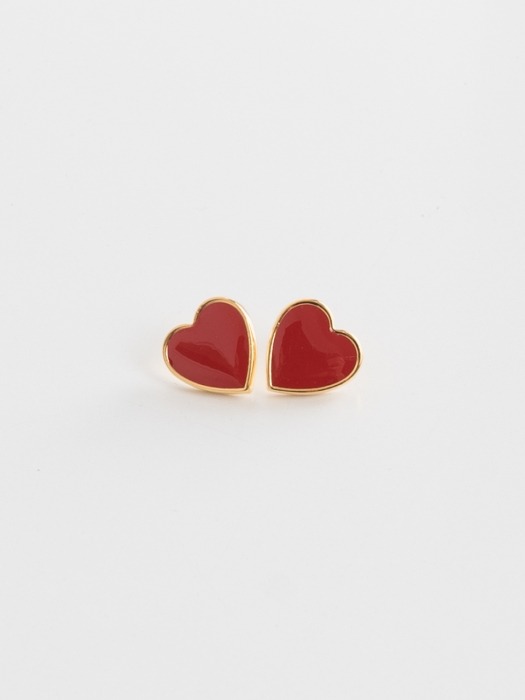 Gold Plated Heart Earrings : Red