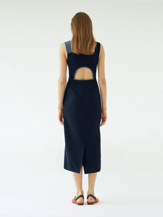 Unbalance Sleeveless Dress(Navy Blue)