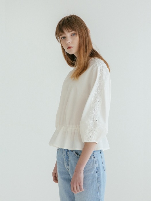 VOLUME SLEEVE LACE BLOUSE WHITE