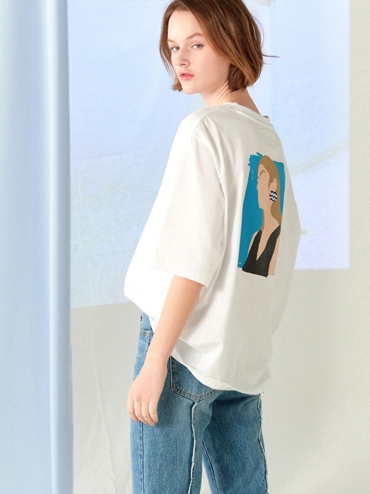 woman print oversize T-shirt White