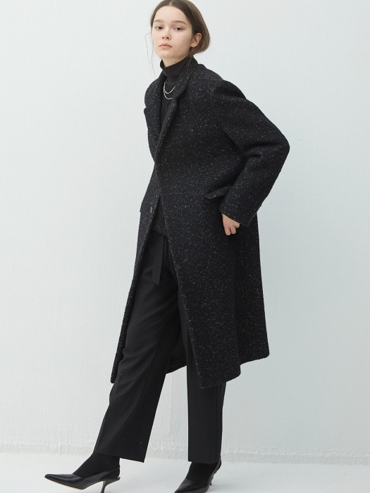 BLACK tweed long singlecoat(KJ014)