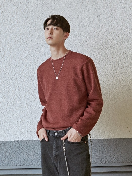 WAFFLE SOFT LONG TEE_BRICK