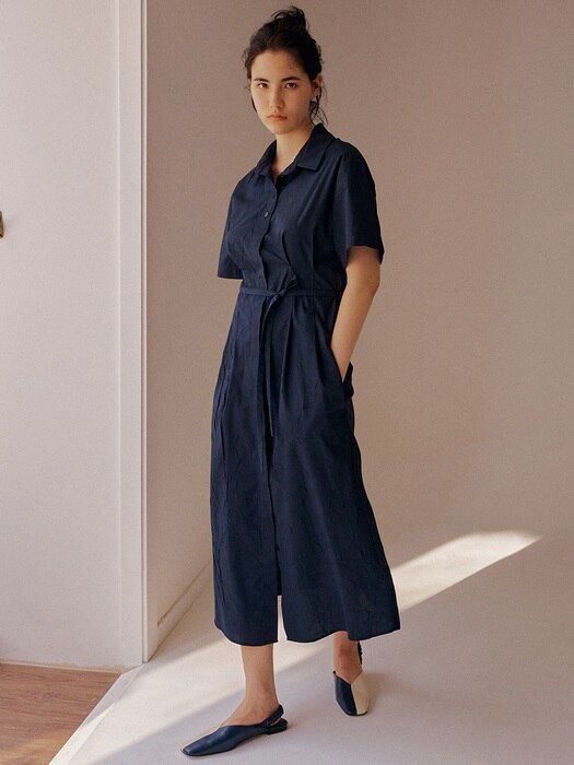 CRINKLE SHIRT ONE-PIECE_NAVY