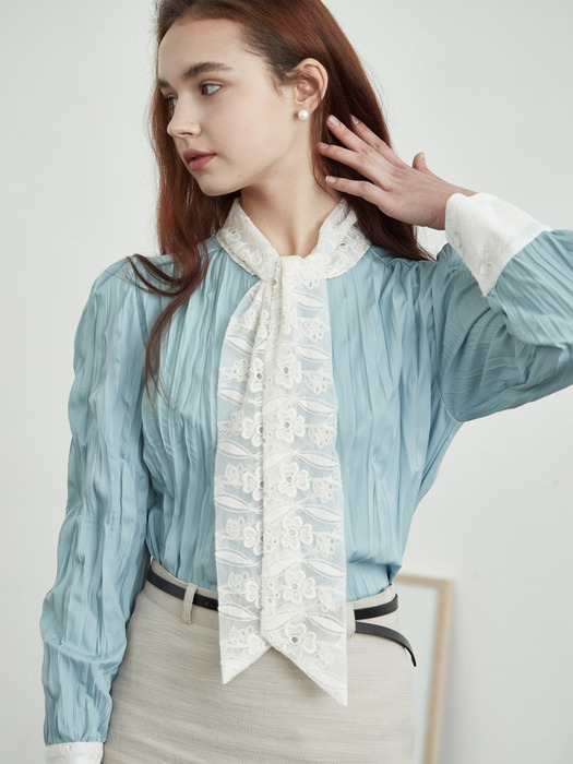 iuw649 scarf wrinkle blouse (skyblue)