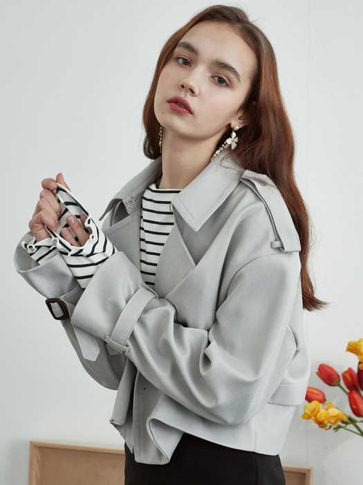 iuw651 cropped trench jacket (lightgrey)