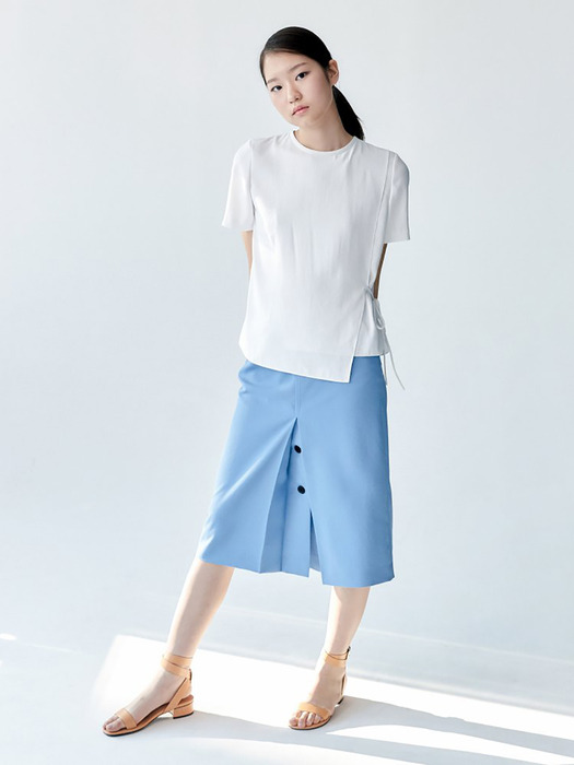 Hidden Button H-line Skirt - Blue (KE0327M06Q)
