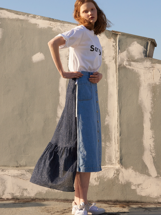 Buttondown Combo Denim Skirts_Blue