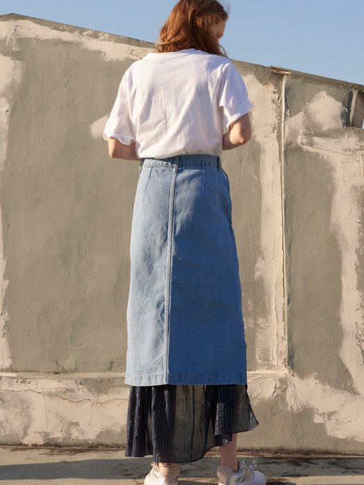 Buttondown Combo Denim Skirts_Blue