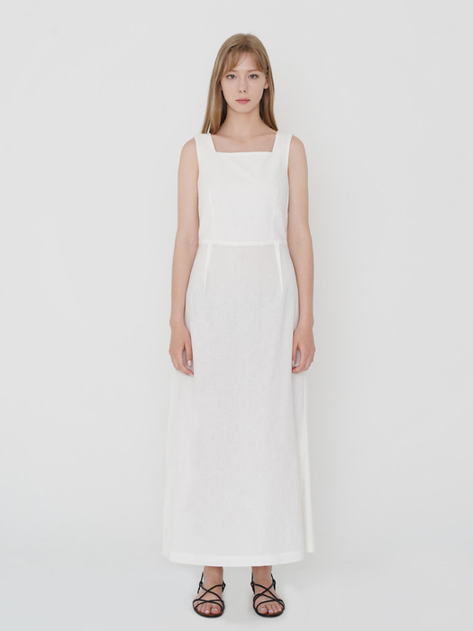 LS LINEN BACK RIBBON ONE-PIECE_IVORY