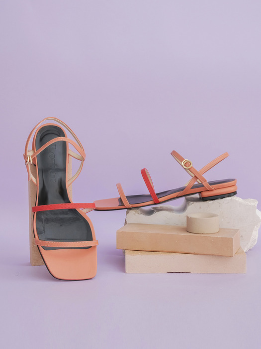 Triple Strap Flat Sandals_Coral Pink