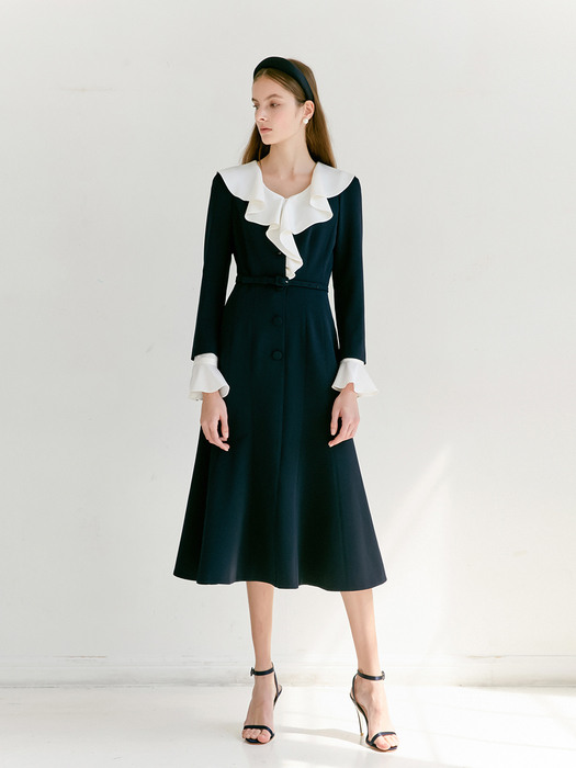 [미전시]HAILEY V-neck button down flared dress (2color)