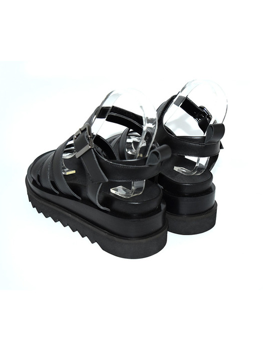 Three Strap Velcro Platform Sandal-Black