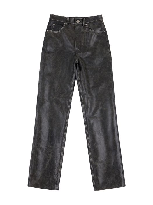 Stitch Vintage Leather Pants in Khaki Brown_VL0AL2030