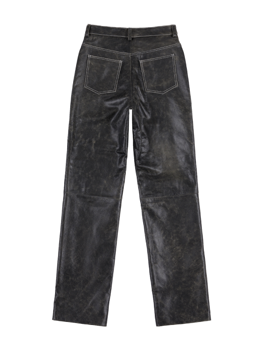 Stitch Vintage Leather Pants in Khaki Brown_VL0AL2030