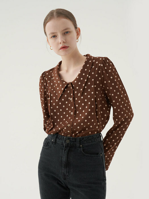 20 Fall_Vintage Brown Dot Print Blouse 