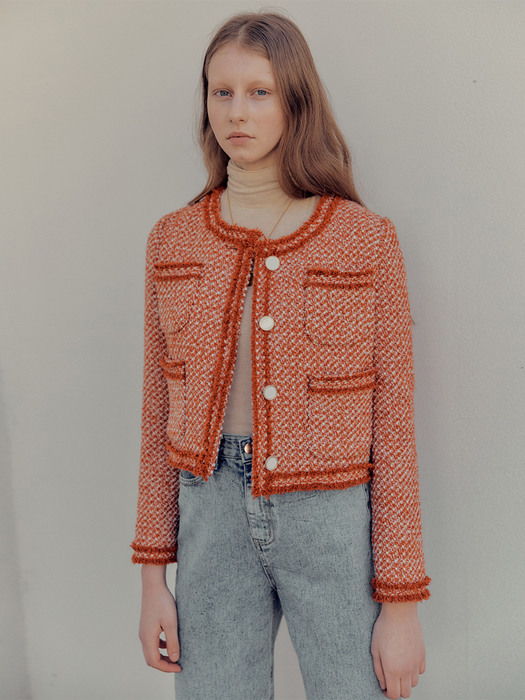 Blanc crop tweed jacket_Orange