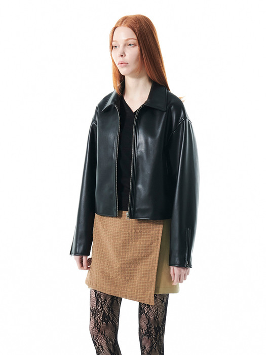 SINGLE LEATHER JACKET WOMEN KS [BLACK]