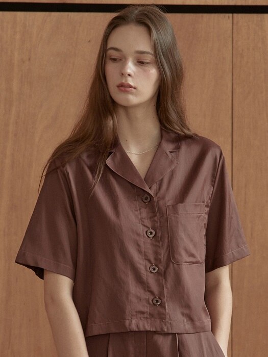 ouie362 satin half sleeve shirts (redbrown)