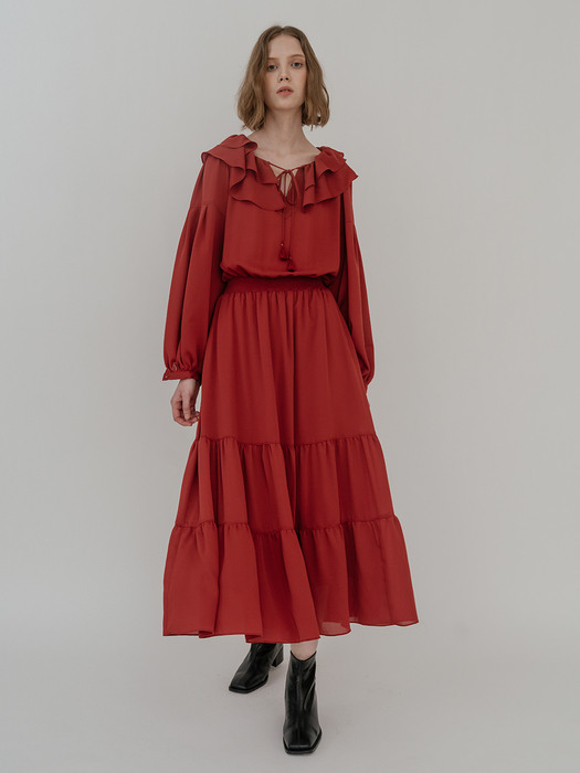 FREESIA RUFFLE LONG DRESS (RED)