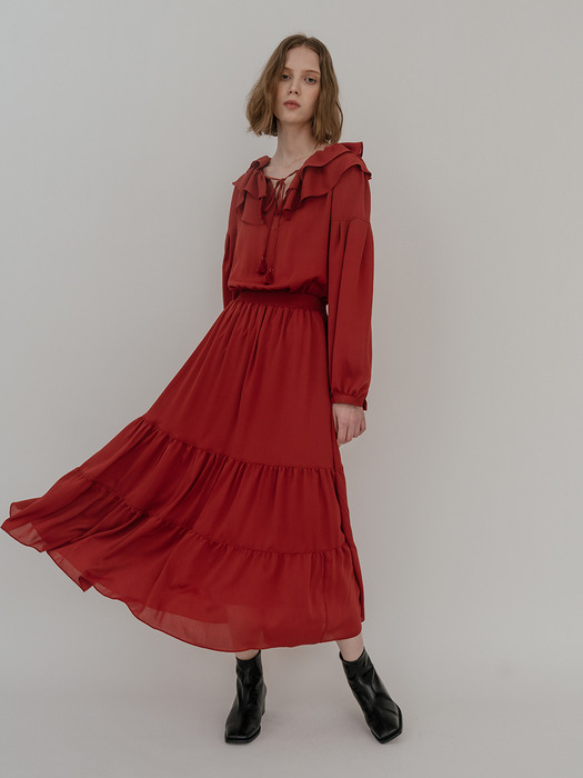 FREESIA RUFFLE LONG DRESS (RED)