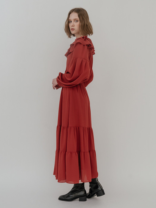 FREESIA RUFFLE LONG DRESS (RED)