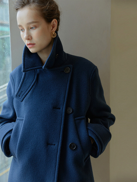 MAYA Doble Breast Half Pea Coat_Midnight Blue