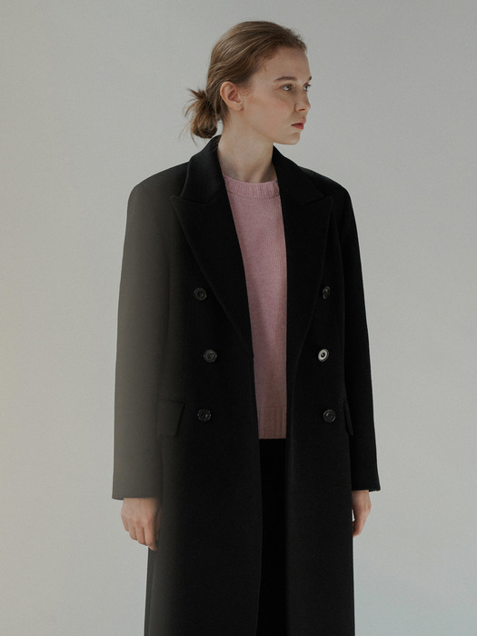 Double-breasted  cashmere coat - Black 