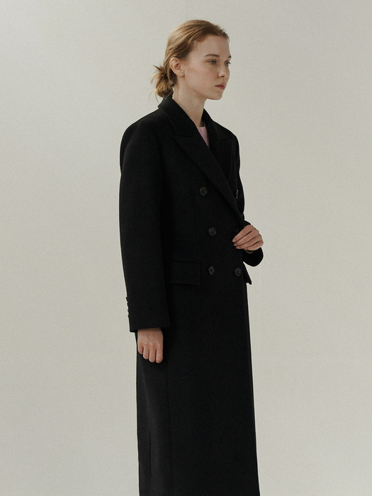 Double-breasted  cashmere coat - Black 