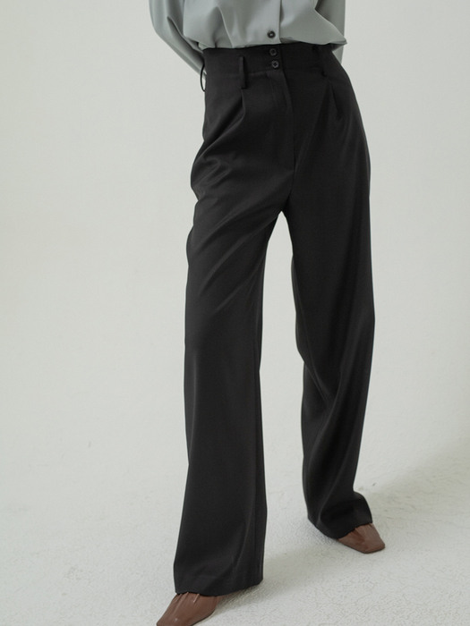 Highwaist Button Trousers-Black