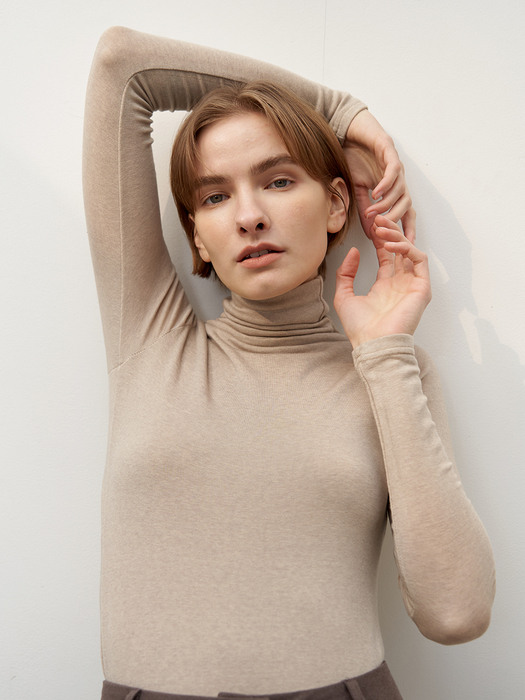 Wool tencel turtleneck - Beige